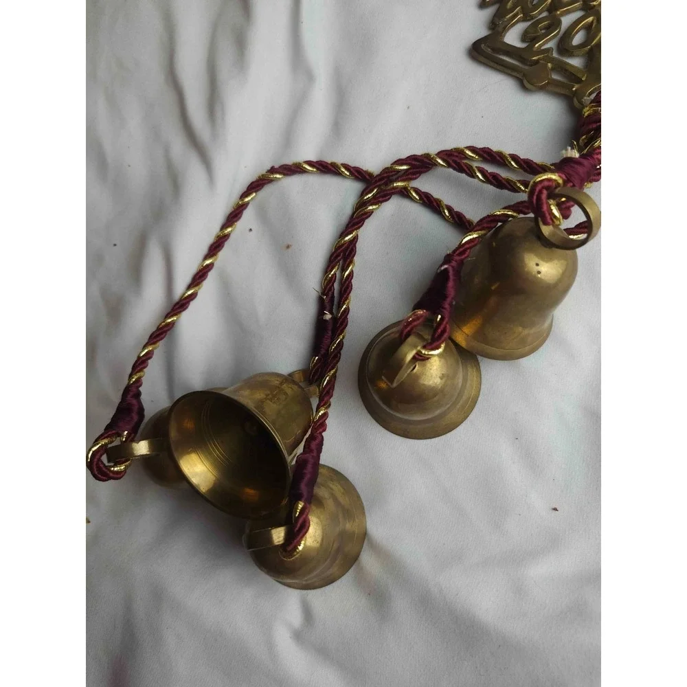 Vintage Brass Welcome 2000 Hanging Bells Maroon Gold Cord Classic Timeless